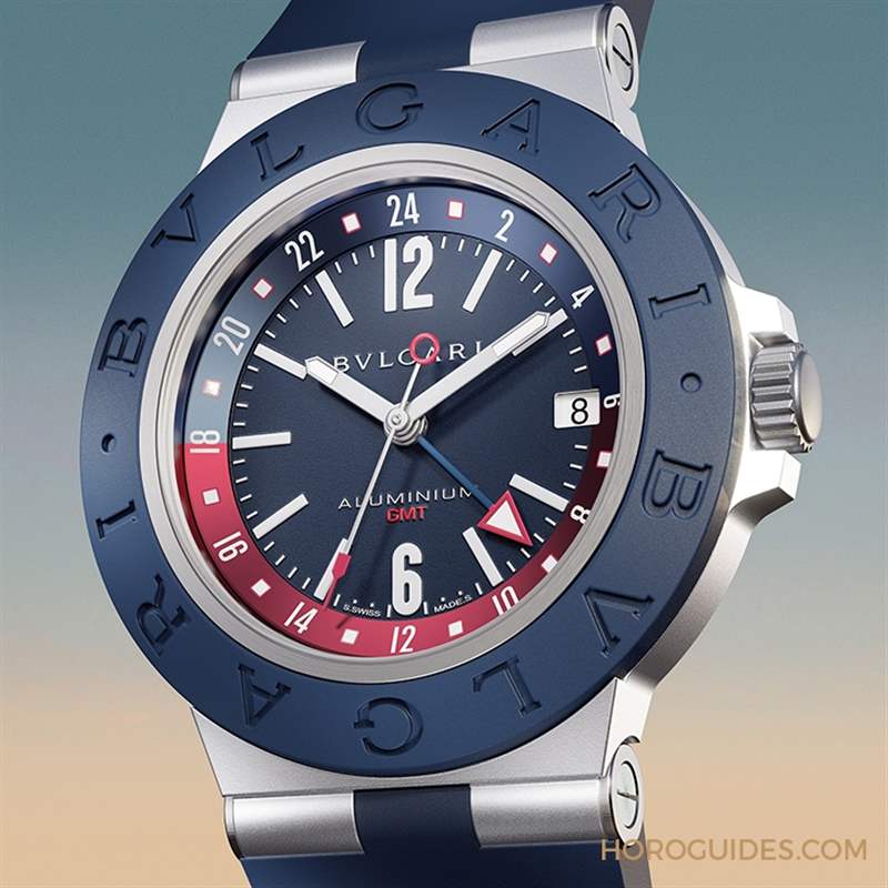 藍紅配色！自由穿梭24時區(qū)的帥氣｜BVLGARI Aluminium GMT腕表-復刻表
