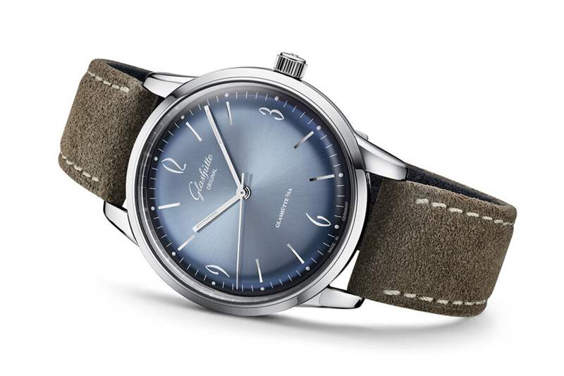 格拉蘇蒂原創(chuàng)Sixties Glacier藍(lán)色放射紋盤(pán)面腕表-復(fù)刻表