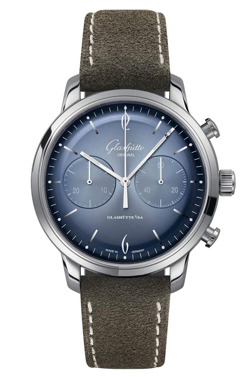 格拉蘇蒂原創(chuàng)Sixties Glacier藍(lán)色放射紋盤(pán)面腕表-復(fù)刻表