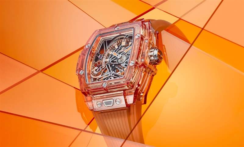 高透光冰橙色！Hublot Spirit of Big Bang冰橙藍(lán)寶石陀飛輪五日鏈腕表-復(fù)刻表