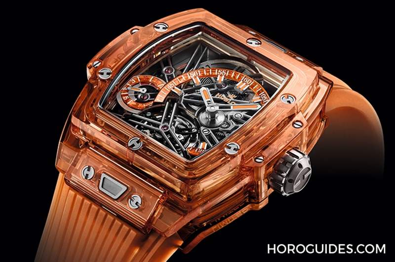 高透光冰橙色！Hublot Spirit of Big Bang冰橙藍(lán)寶石陀飛輪五日鏈腕表-復(fù)刻表