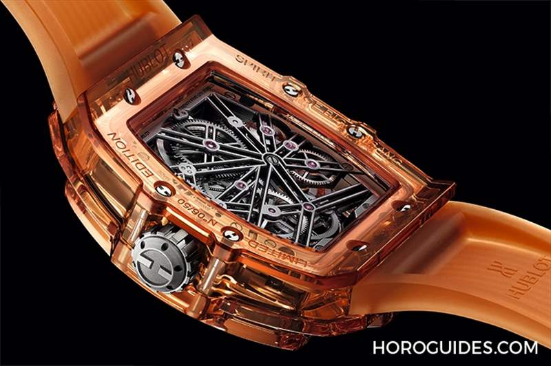 高透光冰橙色！Hublot Spirit of Big Bang冰橙藍(lán)寶石陀飛輪五日鏈腕表-復(fù)刻表