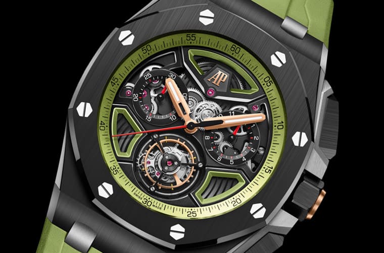 AP皇家橡樹離岸型陀飛輪計時碼表改黑陶瓷殼搭綠色新裝上陣-復刻表