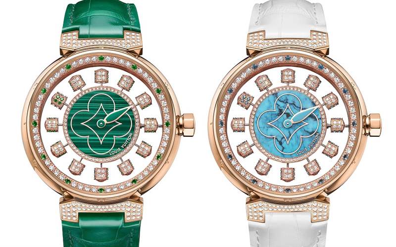 Louis Vuitton推出寶石表盤版Tambour Spin Time Air腕表：孔雀石，綠松石，寶石懸空表盤-復刻表