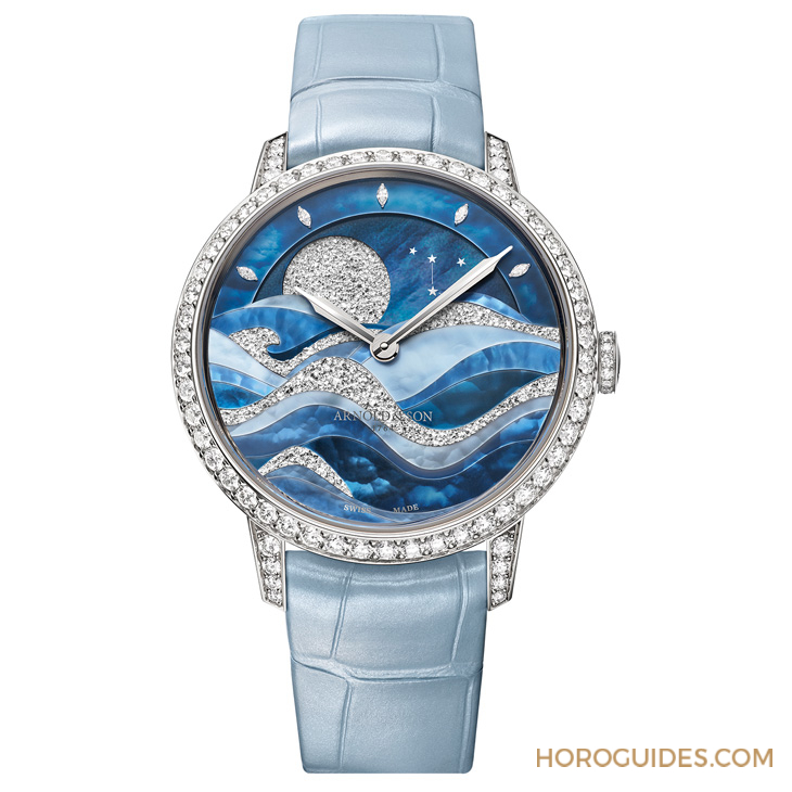 Arnold & Son招牌超大月相窗以釕晶體形塑又美又魔幻的夜色美學|恒久月相38午夜潮汐腕表-復刻表